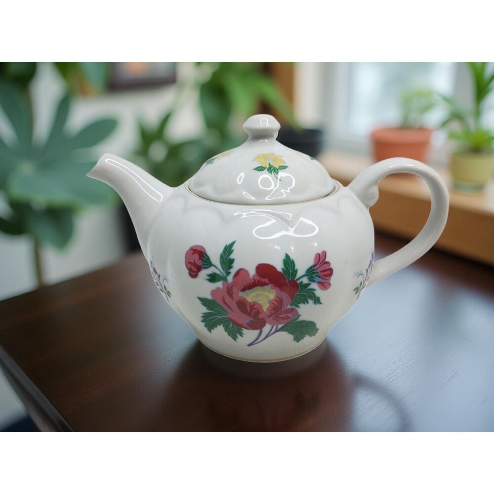 vintage laura ashley porcelain parfumes floral gold trim tea pot